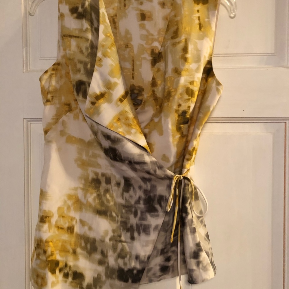 Gray and yellow faux wrap with side zipper